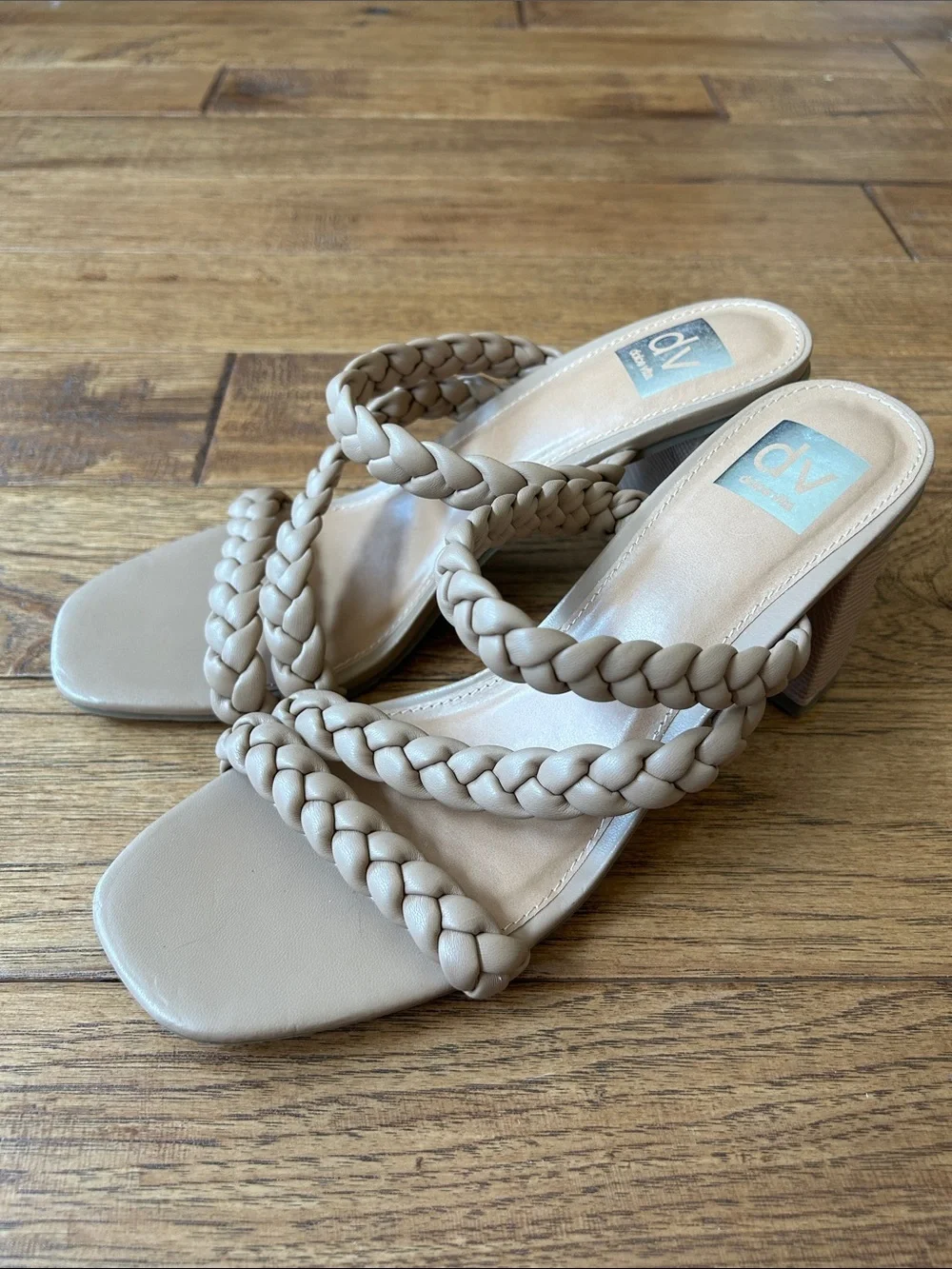 Dolce Vita Halleigh Braided Block Heel Sandals Tan Faux Leather Size 10
